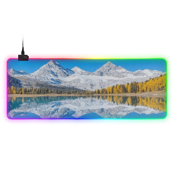 Haosy RGB Led Gaming Mouse Pad Non-Slip Large Keyboard Desk Mat 13 Light Modes 31.5x11.8 inch Snow-capped Mountains Reflecting in Lake