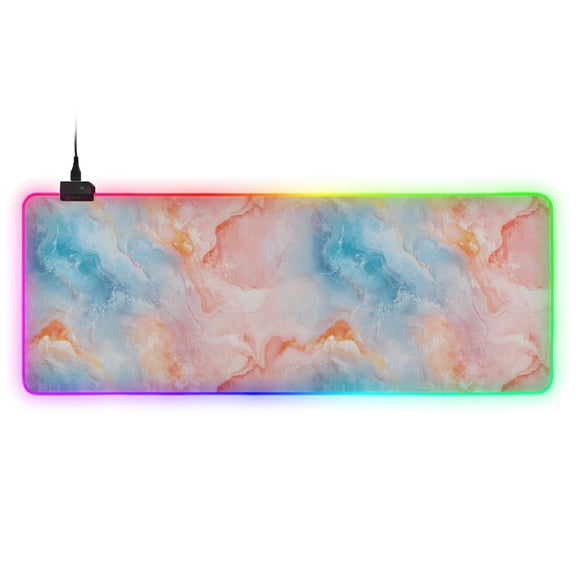 Haosy RGB Led Gaming Mouse Pad Non-Slip Large Keyboard Desk Mat 13 Light Modes 31.5x11.8 inch Soft Blue Pink Marble