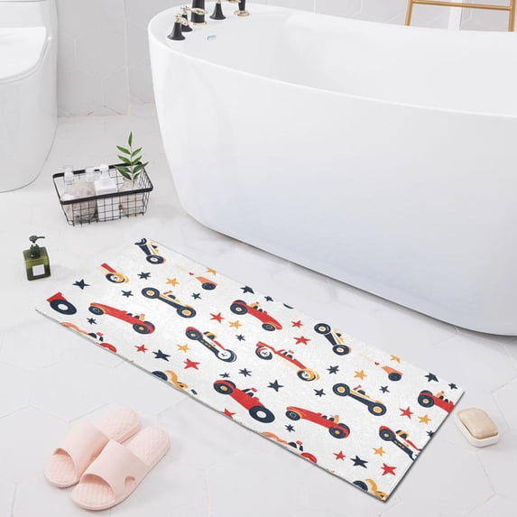 Haosy Racing Car and Star Bathroom Rugs Non Slip Absorbent Soft Plush Quick Dry Bath Mat, 39"x20"