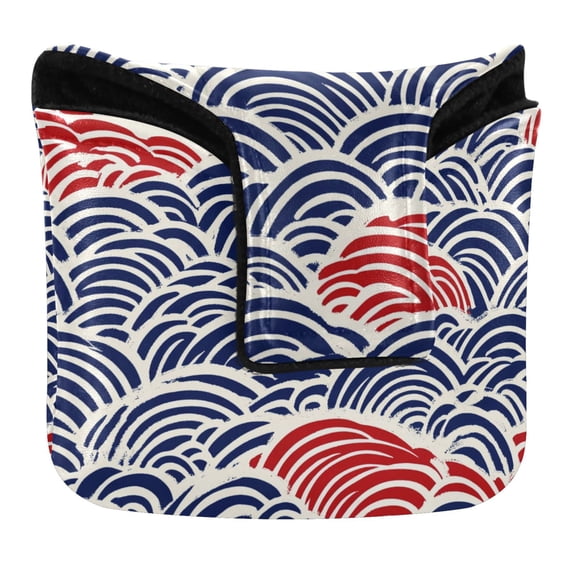Haosy Red Blue Japanese Wave Golf Mallet Putter Cover Strong Magnetic Leather Golf Club Headcover Closure