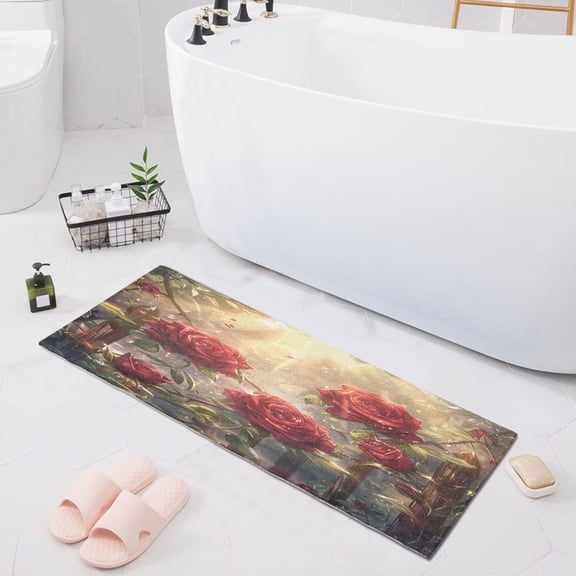 Haosy Red Rose Railing Bathroom Rugs Non Slip Absorbent Soft Plush Quick Dry Bath Mat, 39"x20"
