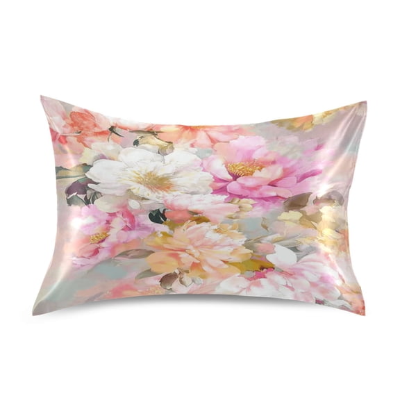 Haosy Satin Pillowcase for Hair and Skin Standard Cooling Silk Pillow Case with Envelope Closure Abstract Watercolor Flower 20"x26"