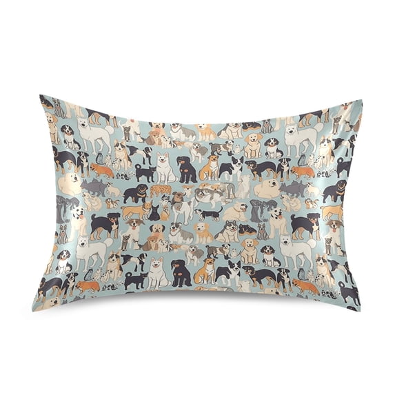 Haosy Satin Pillowcase for Hair and Skin Standard Cooling Silk Pillow Case with Envelope Closure All Kinds Of Dogs 20"x26"