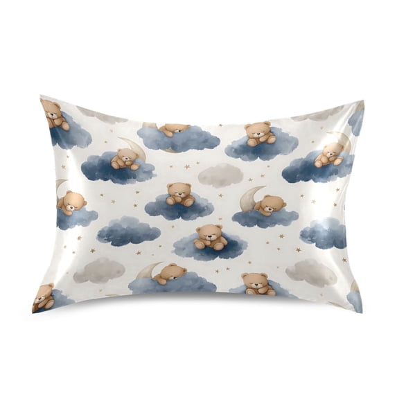 Haosy Satin Pillowcase for Hair and Skin Standard Cooling Silk Pillow Case with Envelope Closure Bears Sleep on Cloud Moon 20"x30"