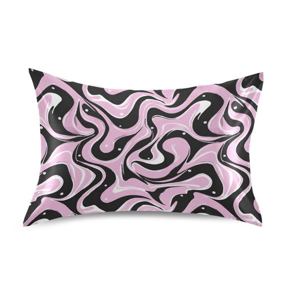 Haosy Satin Pillowcase for Hair and Skin Standard Cooling Silk Pillow Case with Envelope Closure Black Pink White Flow 20"x26"