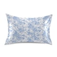 thumbnail image 1 of Haosy Satin Pillowcase for Hair and Skin Standard Cooling Silk Pillow Case with Envelope Closure Blue White Stripes and Blue Flowers 20"x30", 1 of 9