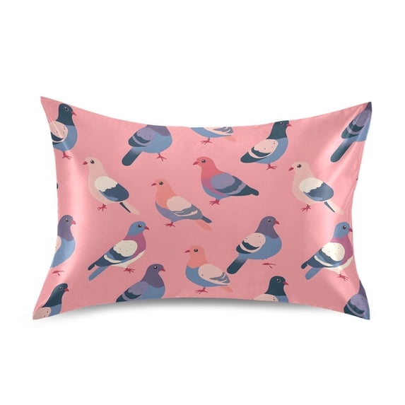 Haosy Satin Pillowcase for Hair and Skin Standard Cooling Silk Pillow Case with Envelope Closure Cartoon Pigeon on Pink 20"x30"