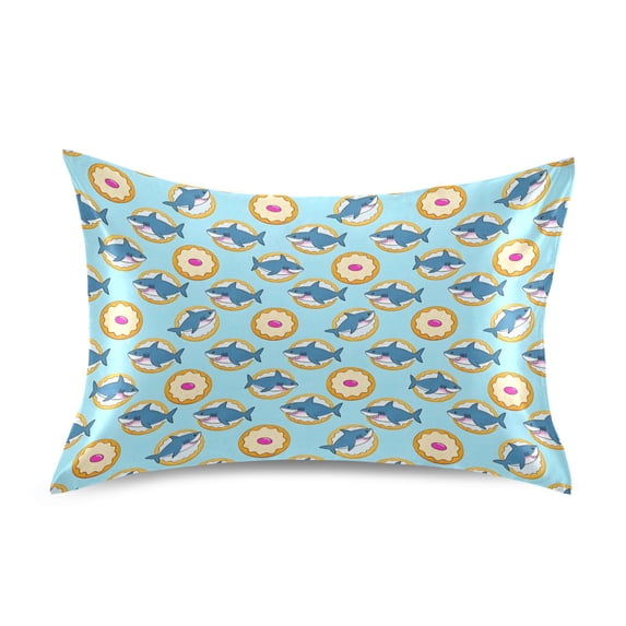 Haosy Satin Pillowcase for Hair and Skin Standard Cooling Silk Pillow Case with Envelope Closure Cartoon Shark and Cracker 20"x30"