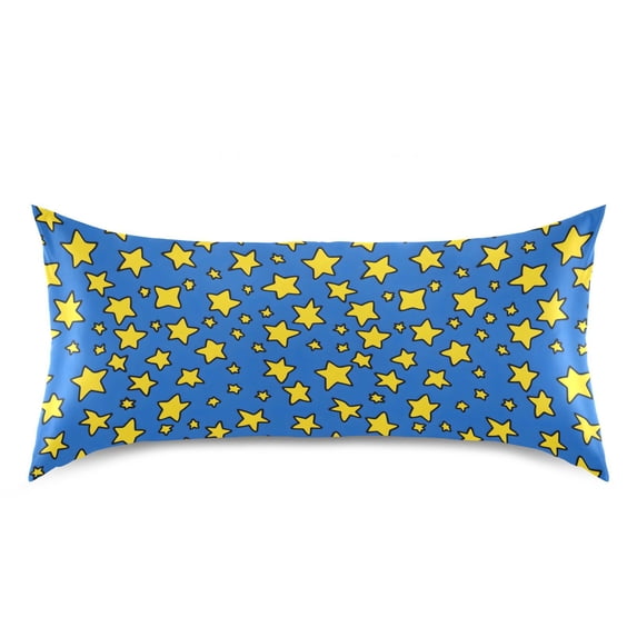 Haosy Satin Pillowcase for Hair and Skin Standard Cooling Silk Pillow Case with Envelope Closure Cartoon Yellow Star 20"x40"