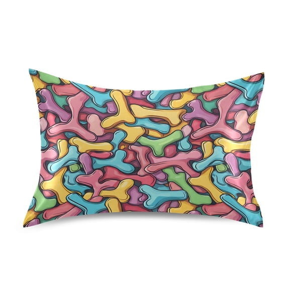 Haosy Satin Pillowcase for Hair and Skin Standard Cooling Silk Pillow Case with Envelope Closure Colorful Bones 20"x30"
