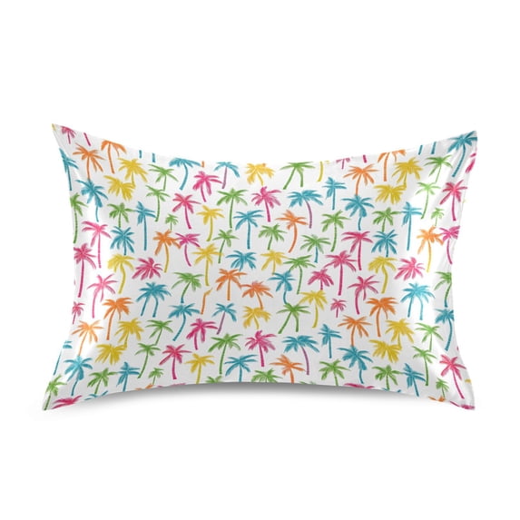 Haosy Satin Pillowcase for Hair and Skin Standard Cooling Silk Pillow Case with Envelope Closure Colorful Coconut Tree 20"x26"