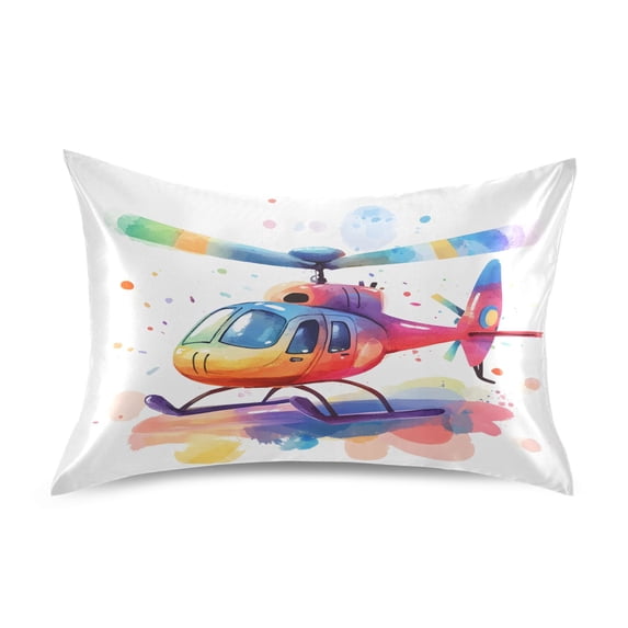 Haosy Satin Pillowcase for Hair and Skin Standard Cooling Silk Pillow Case with Envelope Closure Colorful Helicopter 20"x30"