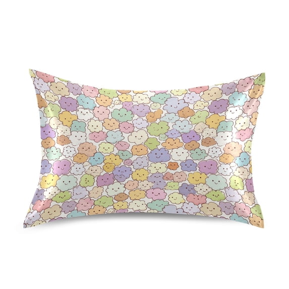 Haosy Satin Pillowcase for Hair and Skin Standard Cooling Silk Pillow Case with Envelope Closure Cute Cartoon Cloud 20"x26"