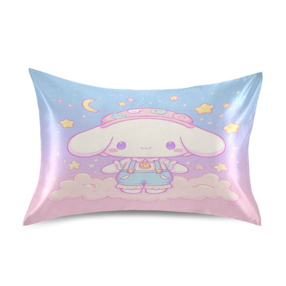 Haosy Satin Pillowcase for Hair and Skin Standard Cooling Silk Pillow Case with Envelope Closure Cute Cinnamoroll with Star Moon 20"x26"