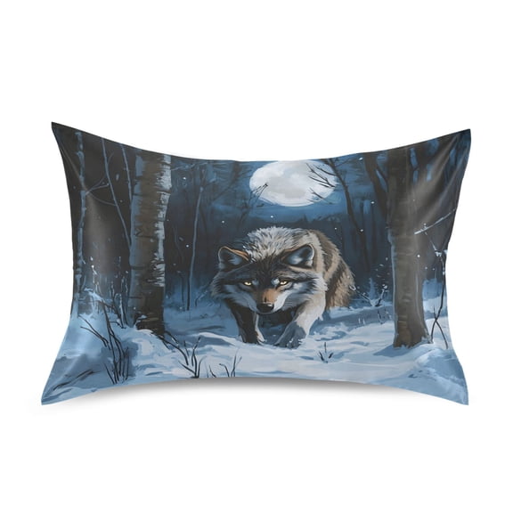 Haosy Satin Pillowcase for Hair and Skin Standard Cooling Silk Pillow Case with Envelope Closure Forest Wolf Moon 20"x26"