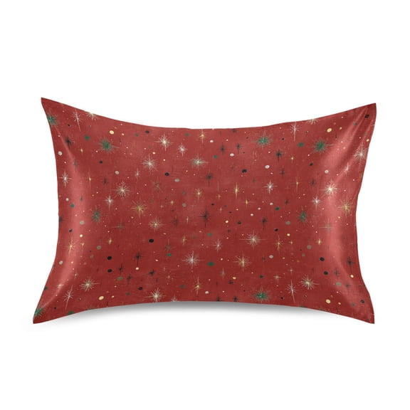 Haosy Satin Pillowcase for Hair and Skin Standard Cooling Silk Pillow Case with Envelope Closure Glittering Stars on Red 20"x26"