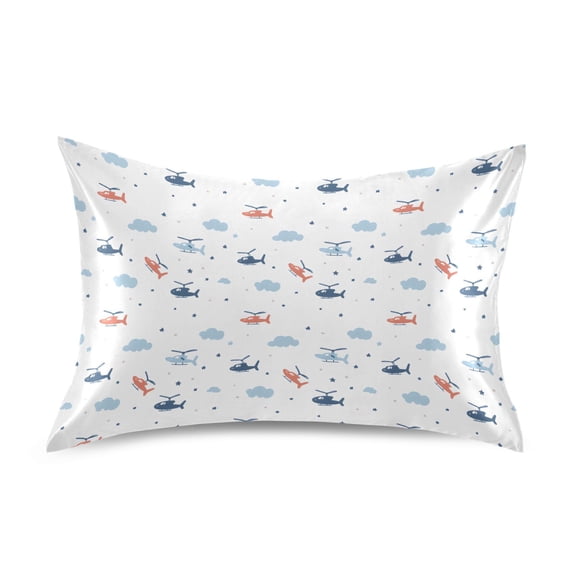 Haosy Satin Pillowcase for Hair and Skin Standard Cooling Silk Pillow Case with Envelope Closure Helicopter and Cloud 20"x26"