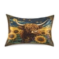 thumbnail image 1 of Haosy Satin Pillowcase for Hair and Skin Standard Cooling Silk Pillow Case with Envelope Closure Highland Cow in Sunflowers Field 20"x30", 1 of 9