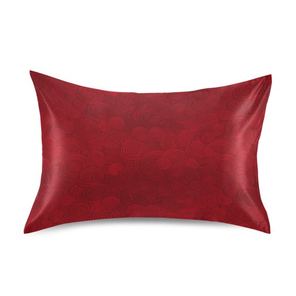 Haosy Satin Pillowcase for Hair and Skin Standard Cooling Silk Pillow Case with Envelope Closure Red Elegant Spiral 20"x26"