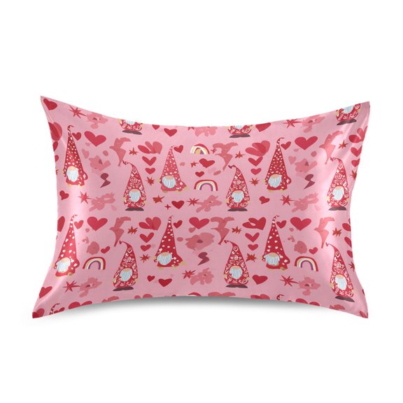Haosy Satin Pillowcase for Hair and Skin Standard Cooling Silk Pillow Case with Envelope Closure Romantic Gnomes with Heart 20"x26"