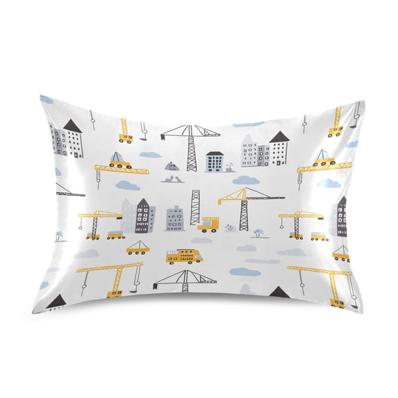 Haosy Satin Pillowcase for Hair and Skin Standard Cooling Silk Pillow Case with Envelope Closure Skyscraper Truck Crane 20"x30"