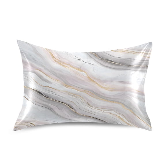 Haosy Satin Pillowcase for Hair and Skin Standard Cooling Silk Pillow Case with Envelope Closure Soft Pink Gold White Marble 20"x26"