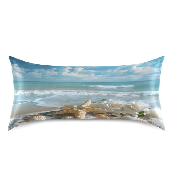 Haosy Satin Pillowcase for Hair and Skin Standard Cooling Silk Pillow Case with Envelope Closure Starfish Conch Sea 20"x40"