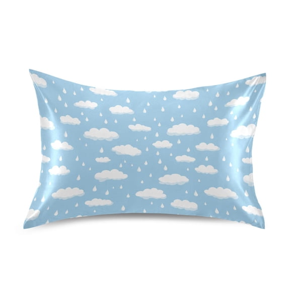 Haosy Satin Pillowcase for Hair and Skin Standard Cooling Silk Pillow Case with Envelope Closure White Raindrops and Clouds 20"x26"