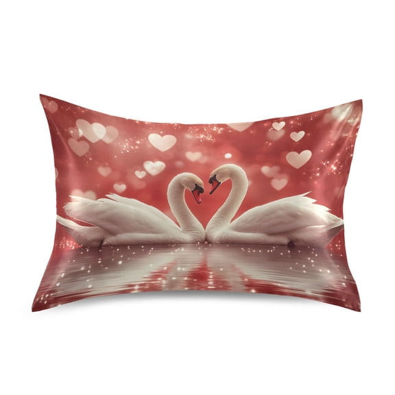 Haosy Satin Pillowcase for Hair and Skin Standard Cooling Silk Pillow Case with Envelope Closure White Swan Love 20"x26"