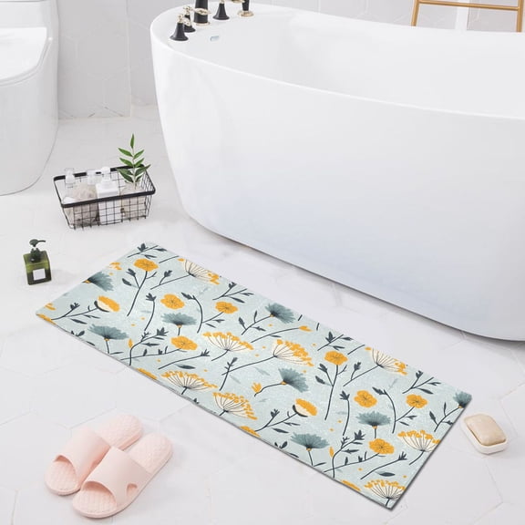Haosy Scattered Dandilion Floral Bathroom Rugs Non Slip Absorbent Soft Plush Quick Dry Bath Mat, 39"x20"
