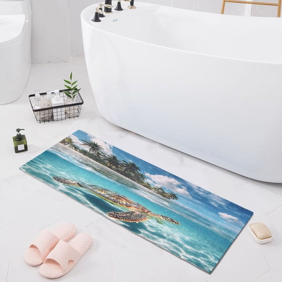 Haosy Sea Turtle and Island Bathroom Rugs Non Slip Absorbent Soft Plush Quick Dry Bath Mat, 39"x20"
