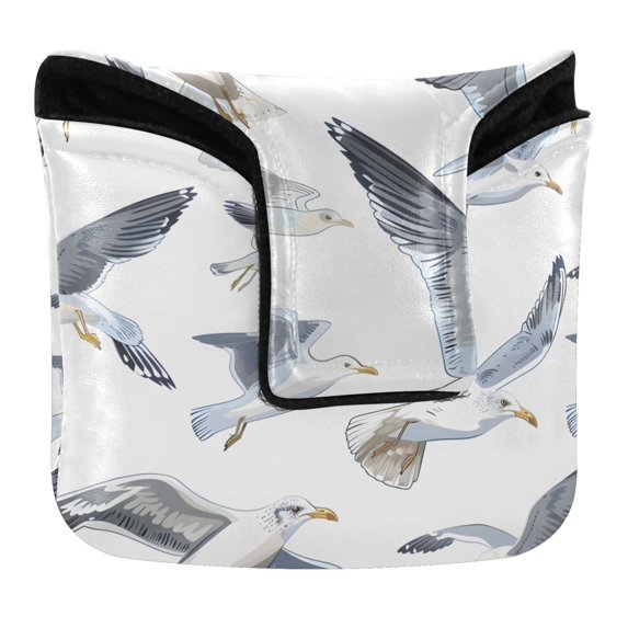 Haosy Seagulls Flying Golf Mallet Putter Cover Strong Magnetic Leather Golf Club Headcover Closure