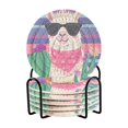 thumbnail image 1 of Haosy Set of 6 Drink Woven Coaster with Holder Heat Resistant Non-Slip Bar Coasters 4 Inches Alpaca Holding Cactus, 1 of 7
