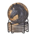 thumbnail image 1 of Haosy Set of 6 Drink Woven Coaster with Holder Heat Resistant Non-Slip Bar Coasters 4 Inches Black Horse with Stars, 1 of 7