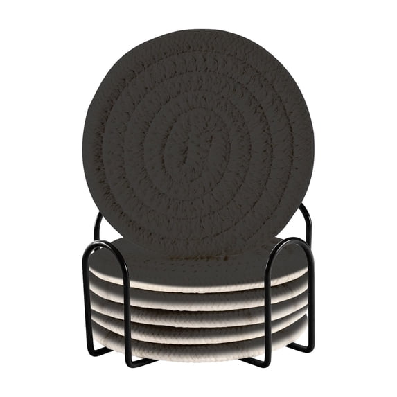 Haosy Set of 6 Drink Woven Coaster with Holder Heat Resistant Non-Slip Bar Coasters 4 Inches Black