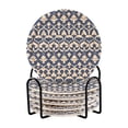 thumbnail image 1 of Haosy Set of 6 Drink Woven Coaster with Holder Heat Resistant Non-Slip Bar Coasters 4 Inches Blue Beige Vintage Damask, 1 of 7