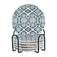 thumbnail image 1 of Haosy Set of 6 Drink Woven Coaster with Holder Heat Resistant Non-Slip Bar Coasters 4 Inches Blue Pink Flower Damask, 1 of 7