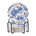 thumbnail image 1 of Haosy Set of 6 Drink Woven Coaster with Holder Heat Resistant Non-Slip Bar Coasters 4 Inches Blue White Porcelain with Roses, 1 of 7