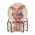 thumbnail image 1 of Haosy Set of 6 Drink Woven Coaster with Holder Heat Resistant Non-Slip Bar Coasters 4 Inches Cartoon Pig with Usa Flag, 1 of 7