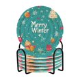 thumbnail image 1 of Haosy Set of 6 Drink Woven Coaster with Holder Heat Resistant Non-Slip Bar Coasters 4 Inches Cartoon Santa Claus Snowflakes Gifts, 1 of 7