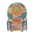 thumbnail image 1 of Haosy Set of 6 Drink Woven Coaster with Holder Heat Resistant Non-Slip Bar Coasters 4 Inches Colorful Bohemian Geometry, 1 of 7