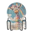 thumbnail image 1 of Haosy Set of 6 Drink Woven Coaster with Holder Heat Resistant Non-Slip Bar Coasters 4 Inches Colorful Spots Giraffe and Rainbow, 1 of 7