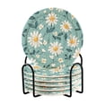 thumbnail image 1 of Haosy Set of 6 Drink Woven Coaster with Holder Heat Resistant Non-Slip Bar Coasters 4 Inches Cute Adorable Daisies and Leaves, 1 of 7