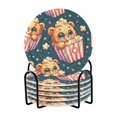 thumbnail image 1 of Haosy Set of 6 Drink Woven Coaster with Holder Heat Resistant Non-Slip Bar Coasters 4 Inches Cute Bear in Popcorn, 1 of 7