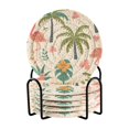 thumbnail image 1 of Haosy Set of 6 Drink Woven Coaster with Holder Heat Resistant Non-Slip Bar Coasters 4 Inches Cute Flamingo Palm Tree Flower, 1 of 7
