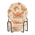 thumbnail image 1 of Haosy Set of 6 Drink Woven Coaster with Holder Heat Resistant Non-Slip Bar Coasters 4 Inches Cute Happy Crabs, 1 of 7