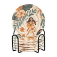 thumbnail image 1 of Haosy Set of 6 Drink Woven Coaster with Holder Heat Resistant Non-Slip Bar Coasters 4 Inches Girl Play Guitar Tropical Leaf, 1 of 7