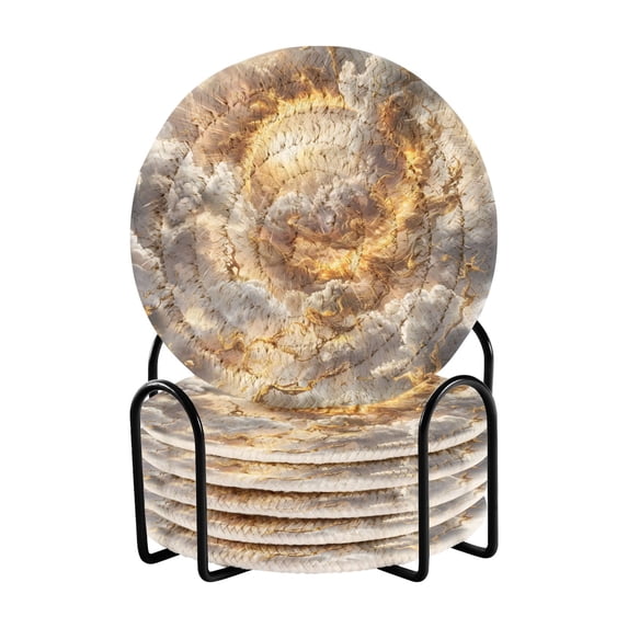 Haosy Set of 6 Drink Woven Coaster with Holder Heat Resistant Non-Slip Bar Coasters 4 Inches Golden Light in Clouds
