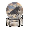 thumbnail image 1 of Haosy Set of 6 Drink Woven Coaster with Holder Heat Resistant Non-Slip Bar Coasters 4 Inches Horse Galloping in Snow, 1 of 7