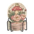 thumbnail image 1 of Haosy Set of 6 Drink Woven Coaster with Holder Heat Resistant Non-Slip Bar Coasters 4 Inches Mushroom Frog Flower, 1 of 7